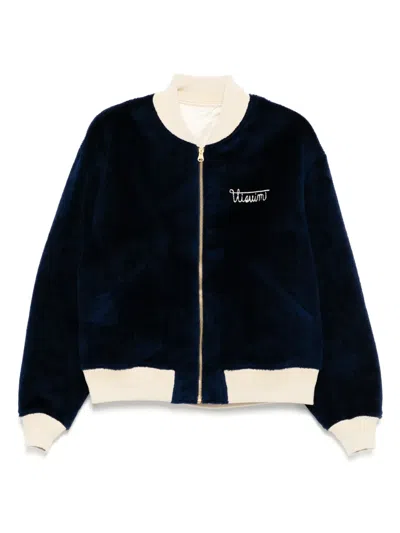 Visvim Reversible Embroidered Wool-fleece And Silk-satin Bomber Jacket In Black