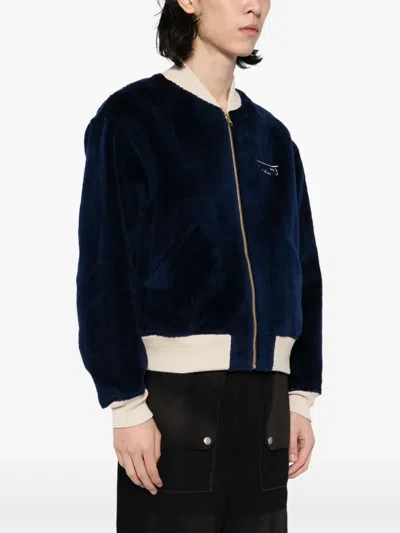 Visvim Reversible Embroidered Wool-fleece And Silk-satin Bomber Jacket In Black