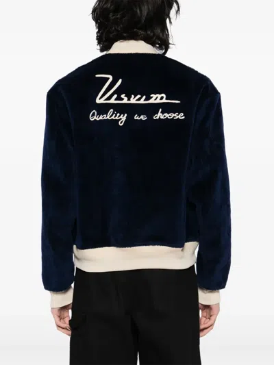 Visvim Reversible Embroidered Wool-fleece And Silk-satin Bomber Jacket In Black