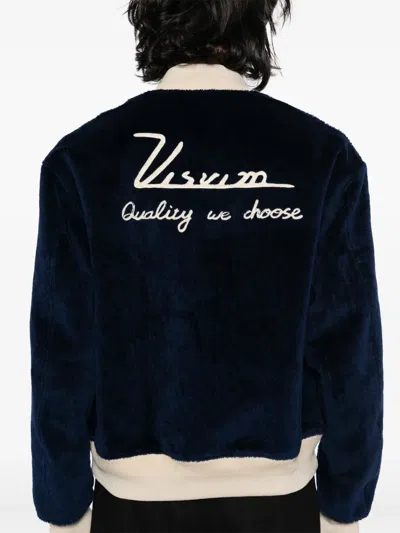 Visvim Reversible Embroidered Wool-fleece And Silk-satin Bomber Jacket In Black
