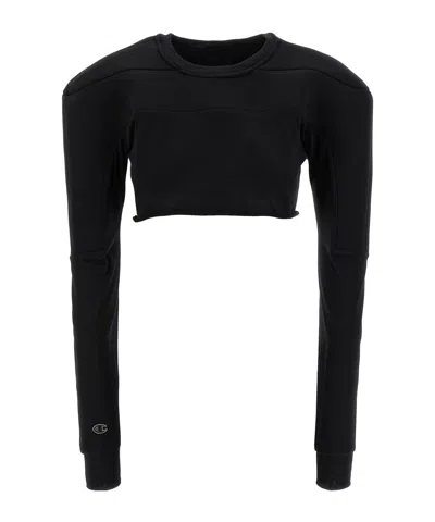 Rick Owens Black Champion Edition Girdered Cropped Harness T-shirt In Black