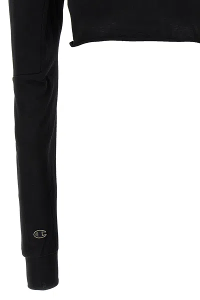 Rick Owens Black Champion Edition Girdered Cropped Harness T-shirt In Black