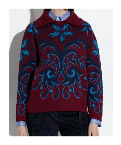 Etro Patterned Wool Sweater In Red