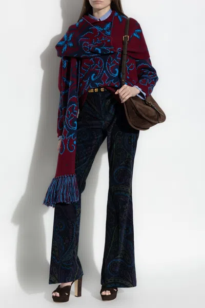 Etro Patterned Wool Sweater In Red
