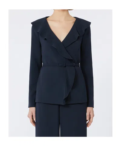 Max Mara Studio Mini Ruffled Cady Jacket With Coordinated Belt