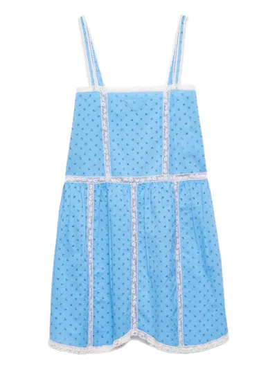Prada Logo-embroidered Mini Dress In Blue