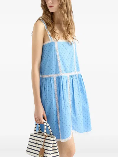 Prada Logo-embroidered Mini Dress In Blue