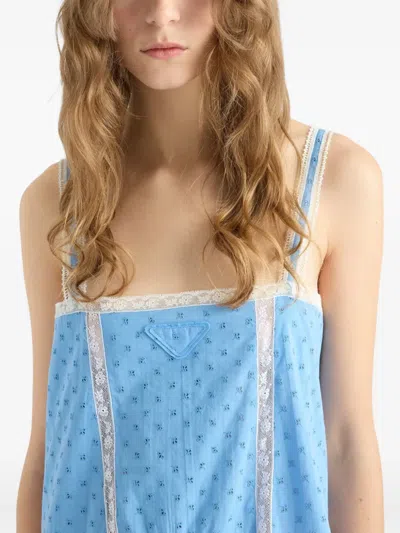 Prada Logo-embroidered Mini Dress In Blue