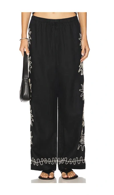 Rails X Lspace Emmie Embroidered Linen Trousers In Black