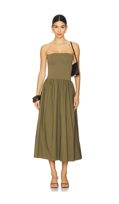 Pistola Florence Strapless Lace-up Back Stretch Cotton Midi Dress In Brown