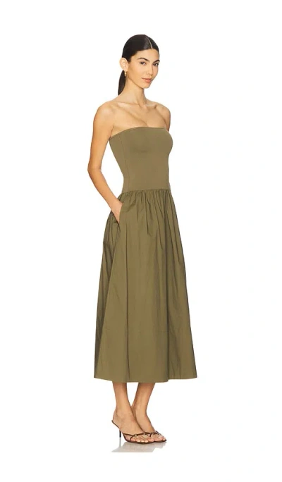 Pistola Florence Strapless Lace-up Back Stretch Cotton Midi Dress In Brown