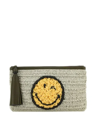 Anya Hindmarch Crochet Smiley-logo Clutch Bag In Neutral