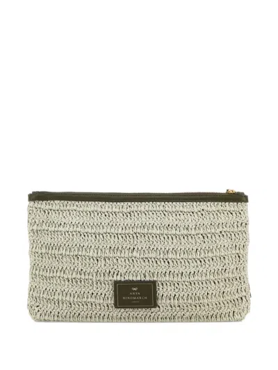 Anya Hindmarch Crochet Smiley-logo Clutch Bag In Neutral