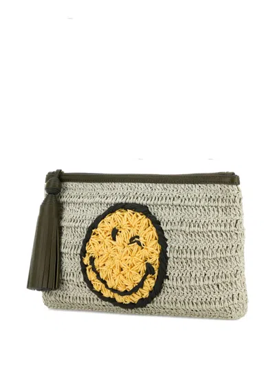 Anya Hindmarch Crochet Smiley-logo Clutch Bag In Neutral