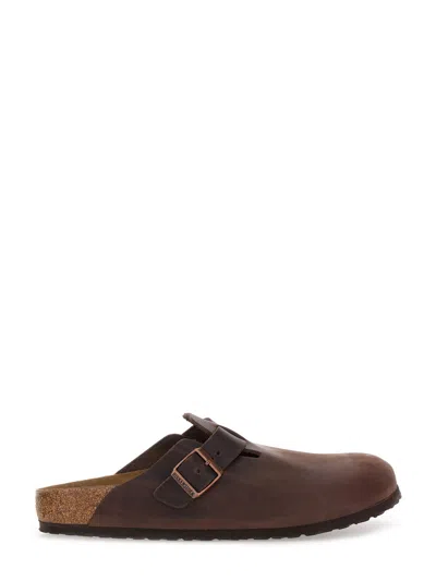 Birkenstock Boston Oiled Sabot In Habana Leather In Black
