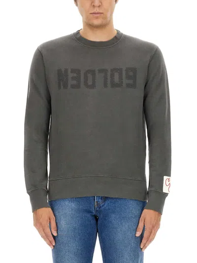 Golden Goose Cotton Sweatshirt With Logo Print In Gray