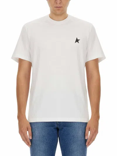 Golden Goose White T-shirt With Round Neck And One Star Logo Print On The Front In Cotton Man