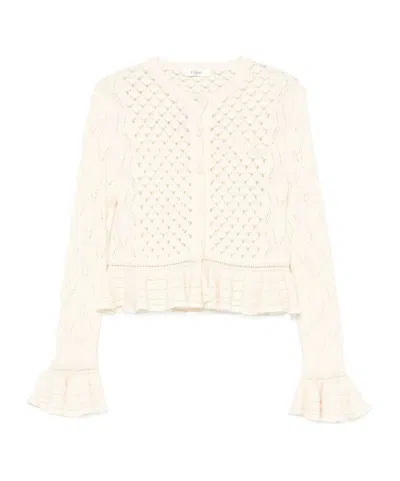 Chloé Latte-colored Crochet Cardigan In Cotton Blend In Neutral