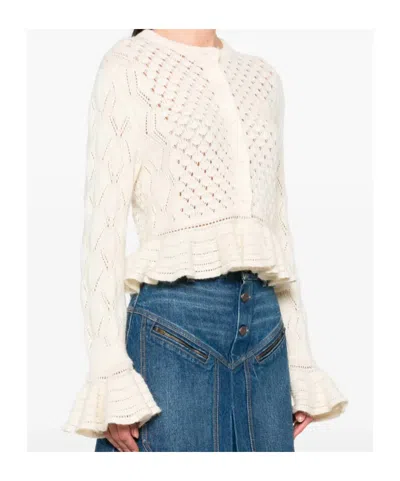 Chloé Latte-colored Crochet Cardigan In Cotton Blend In Neutral