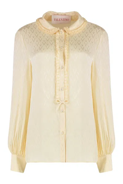 Valentino "toute La V" Silk Jacquard Shirt In Neutral