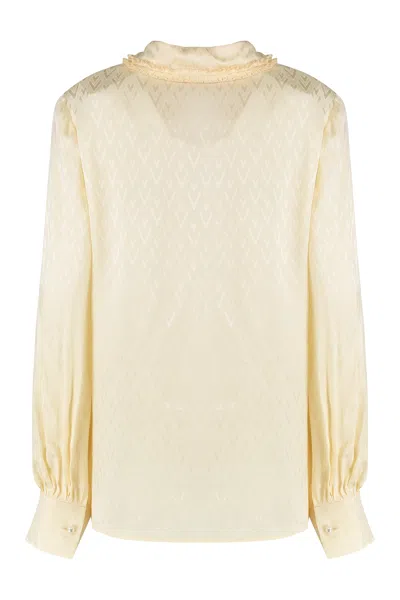 Valentino "toute La V" Silk Jacquard Shirt In Neutral