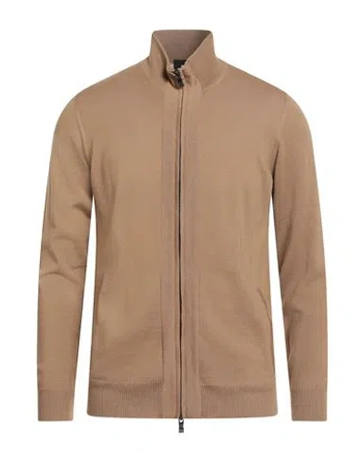 Alpha Studio Man Cardigan Camel Size 50 Merino Wool