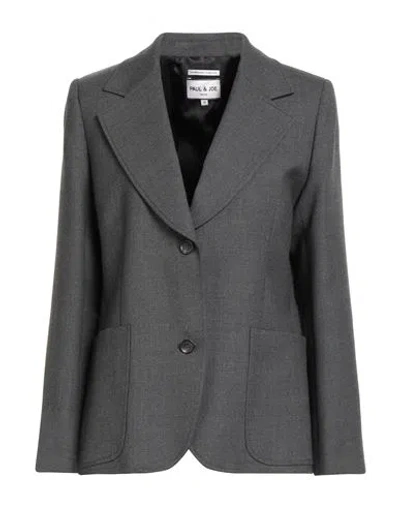 Paul & Joe Woman Blazer Charcoal Size 12 Wool, Polyester