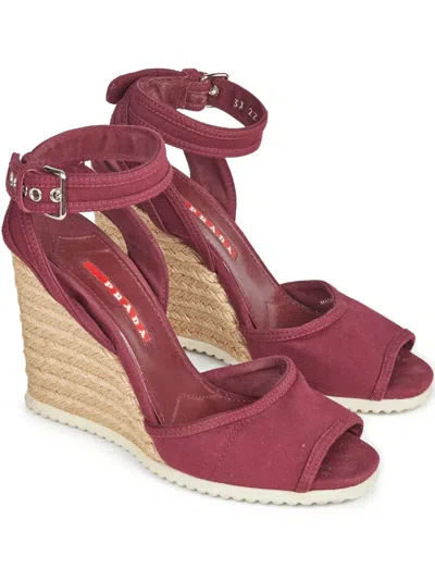 Pre-owned Prada 2010 110mm Wedge Espadrilles In Red
