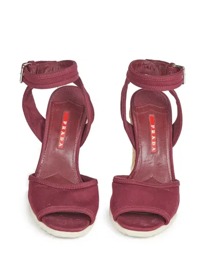 Pre-owned Prada 2010 110mm Wedge Espadrilles In Red