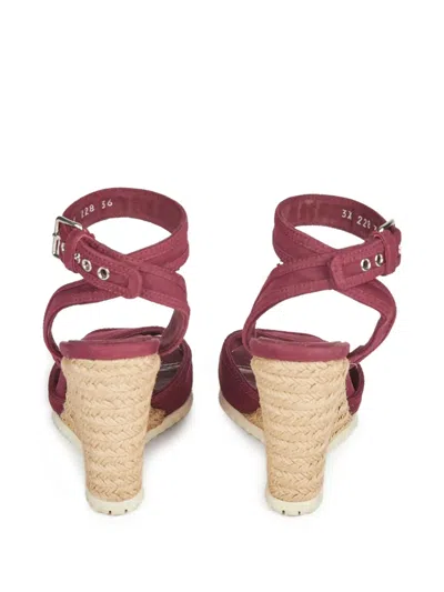 Pre-owned Prada 2010 110mm Wedge Espadrilles In Red