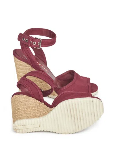 Pre-owned Prada 2010 110mm Wedge Espadrilles In Red