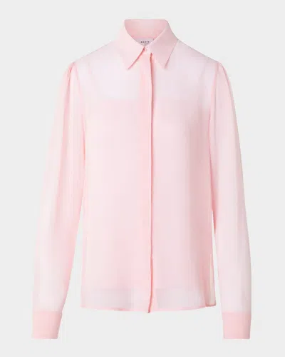 Akris Punto Viscose Georgette Button-down Boho Blouse In Pink