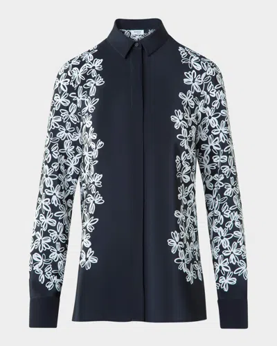 Akris Punto Daisy Print Button Down Silk Blouse
