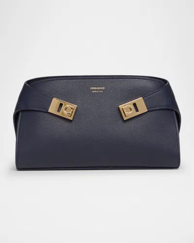 Ferragamo Structured Silhouette Top Handle Gold-tone Hardware In Blue