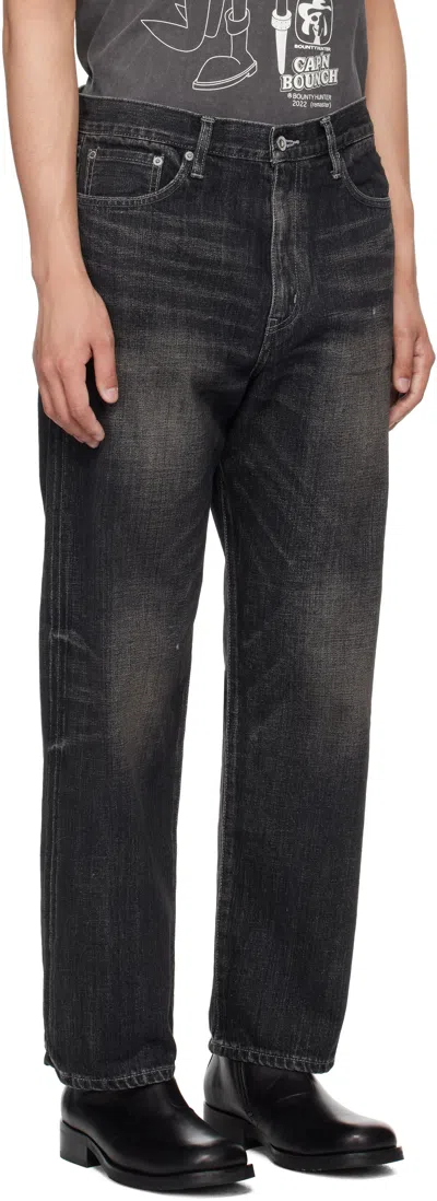 Neighborhood Black Washed Denim Dp Wide Jeans