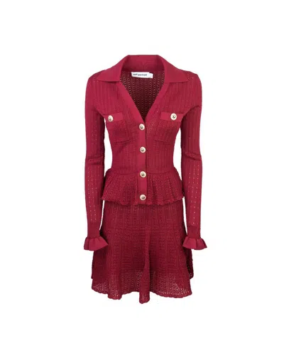 Self-portrait Self Portrait Women Burgundy Pointelle Knit Long-sleeved Mini Dress In Red