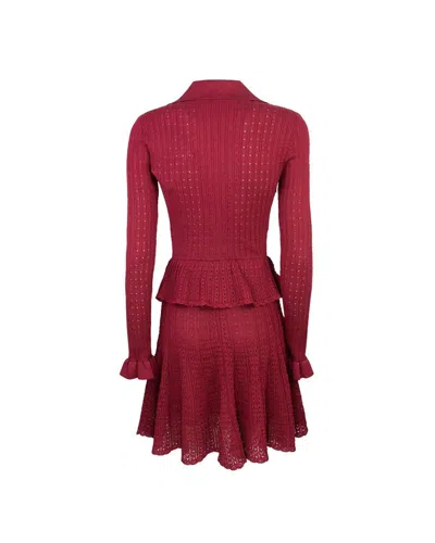 Self-portrait Self Portrait Women Burgundy Pointelle Knit Long-sleeved Mini Dress In Red