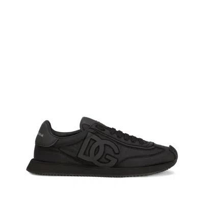 Dolce & Gabbana Low-top Nylon Sneakers With Leather Inserts In Brown