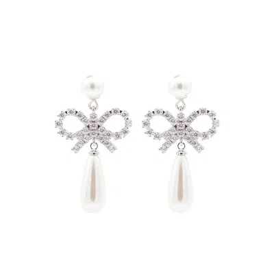 Self-portrait Bow Drop Earrings With Pearl And Crystal