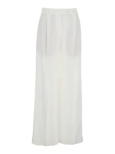 Shop Brunello Cucinelli White Pants With Pleated Front And Jewelry Detail In Linen And Viscose Blend Woman