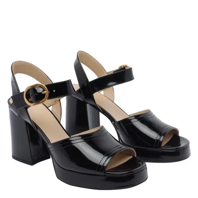 Valentino Garavani Fawcette Platform Sandal In Polished Calfskin 100mm Woman Black 42 In Black