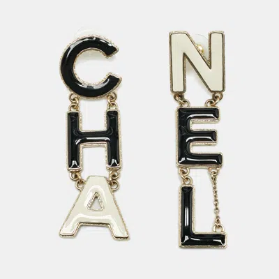 Pre-owned Chanel 'cha-nel' Enamel Gold Tone Drop Earrings
