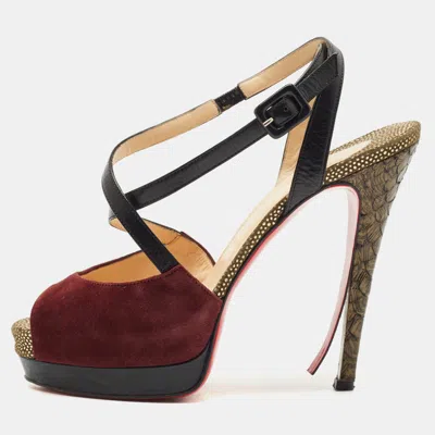 Pre-owned Christian Louboutin Multicolor Leather And Python Cross Minetta Platform Sandals Size 37.5