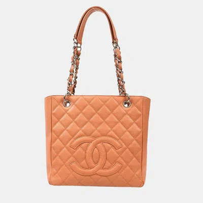 Pre-owned Chanel Pink Calfskin Petite Shopping Tote Pst Chain Handbag