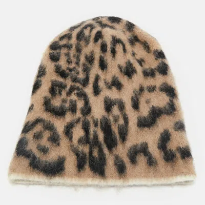 Pre-owned Laneus Beige Leopard Pattern Wool Beanie In Sand