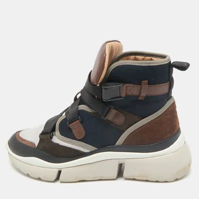 Pre-owned Chloé Multicolor Canvas And Suede Sonnie High Top Sneakers Size 38