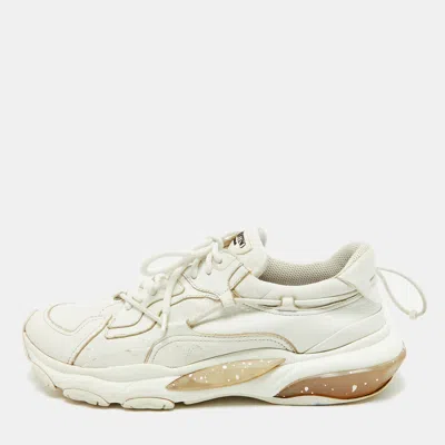 Pre-owned Valentino Garavani White Leather Bounce Lace Up Sneakers Size 43