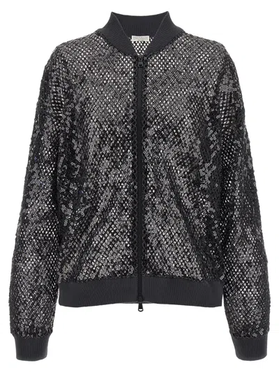 Brunello Cucinelli Dazzling Net Embroidery Sweaters And Cardigans Gray