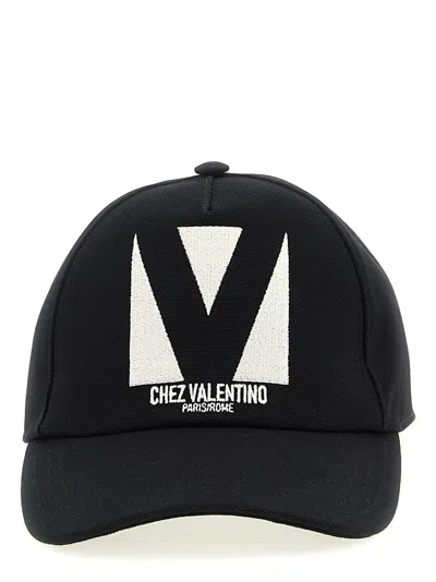 Valentino Garavani Cotton Baseball Cap With Embroidery And Curved Brim In Black