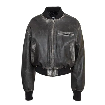 Sveta Milano Women's Black Dean Leather Bomber Jacket
